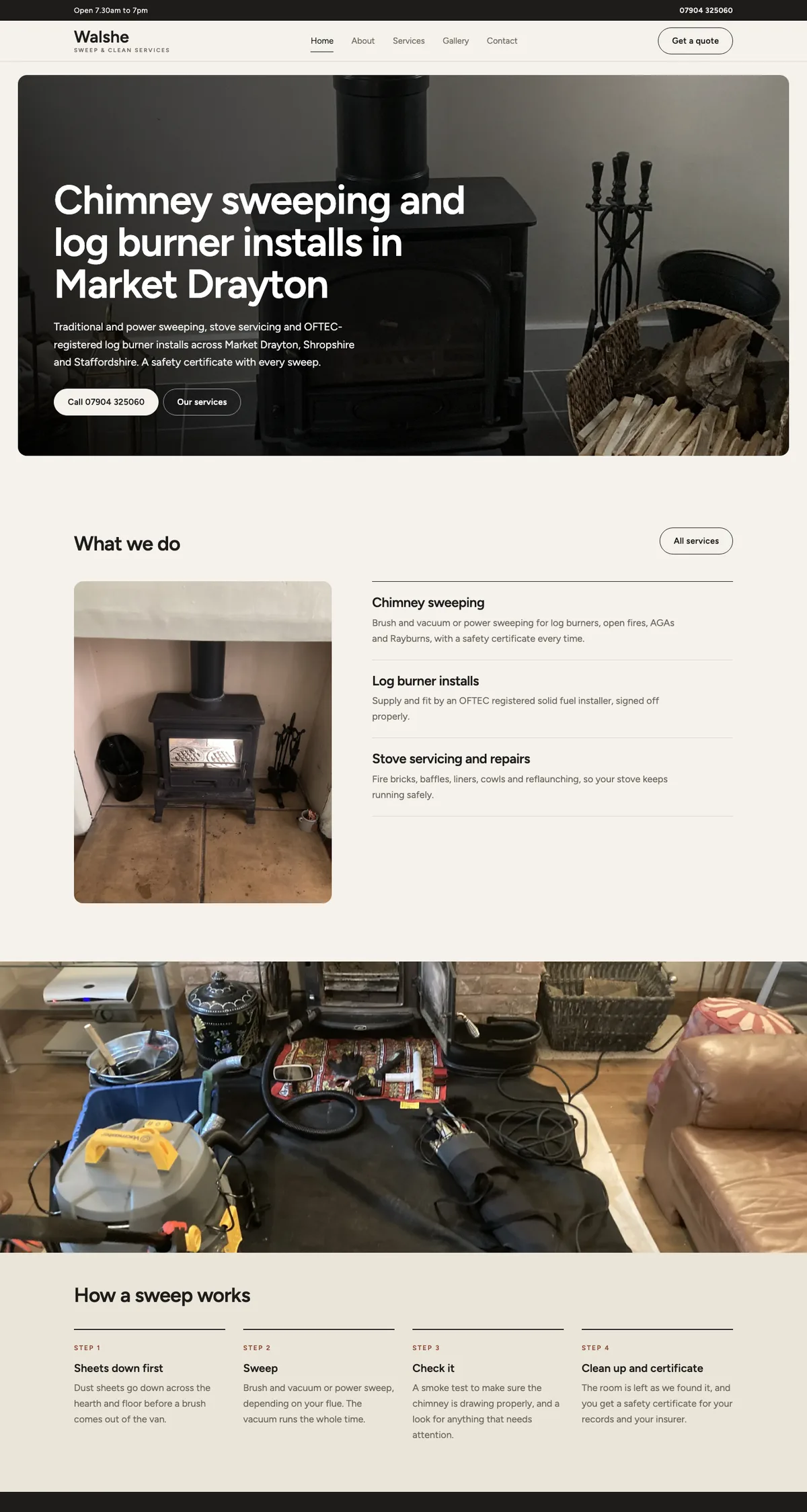 Example chimney sweep website on a laptop