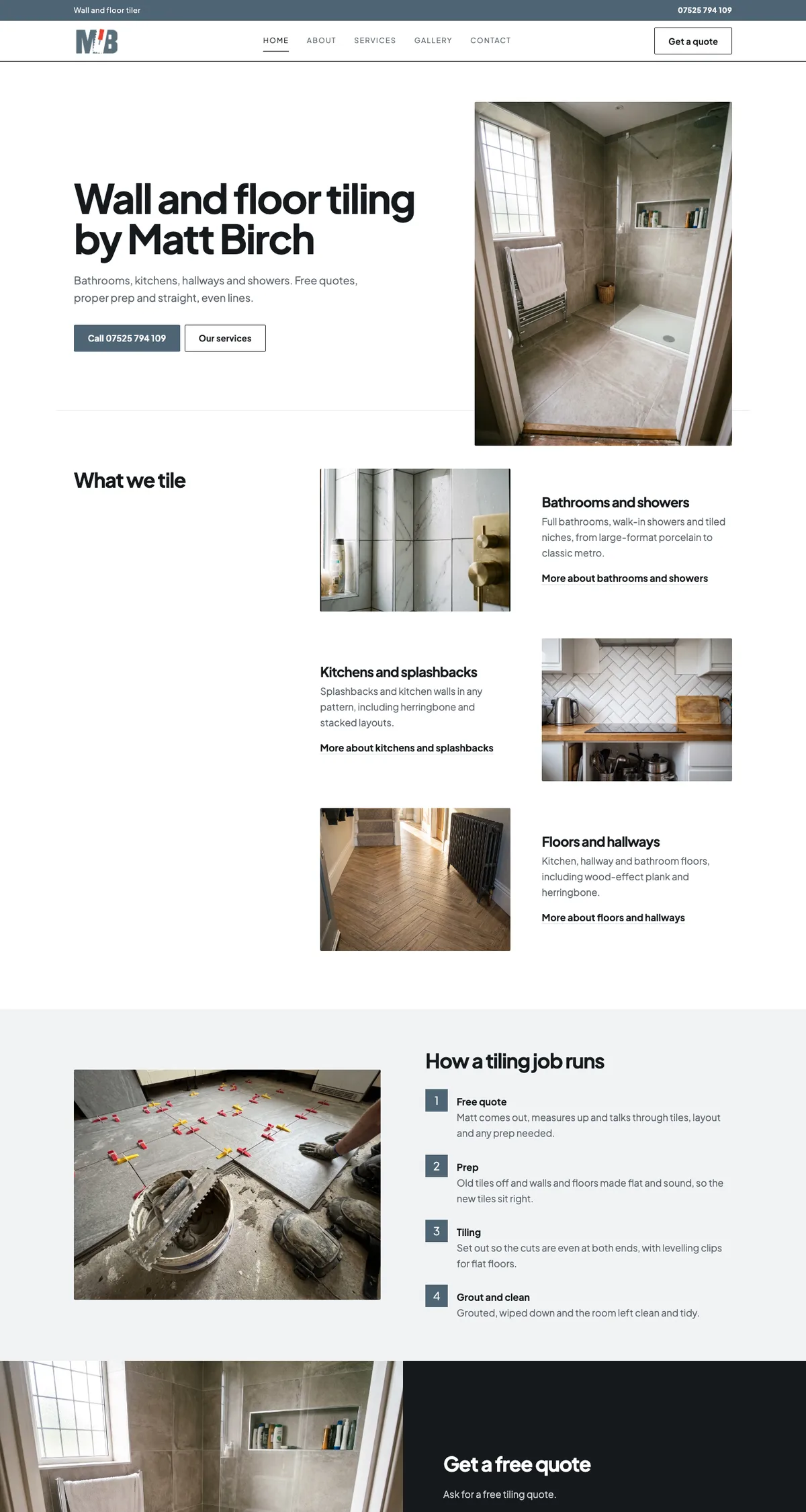 Example wall and floor tiler website on a laptop