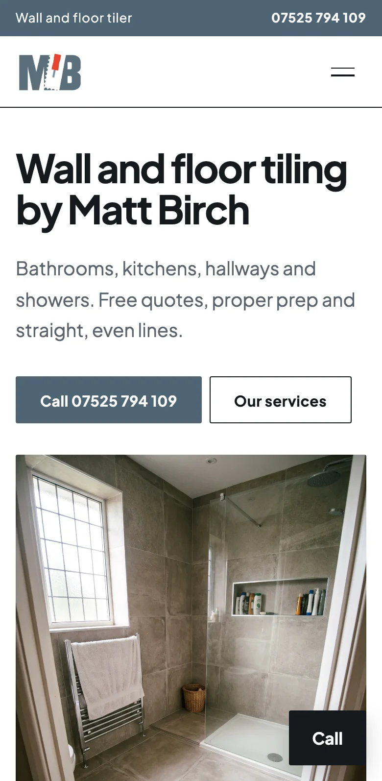 Example wall and floor tiler website on a phone