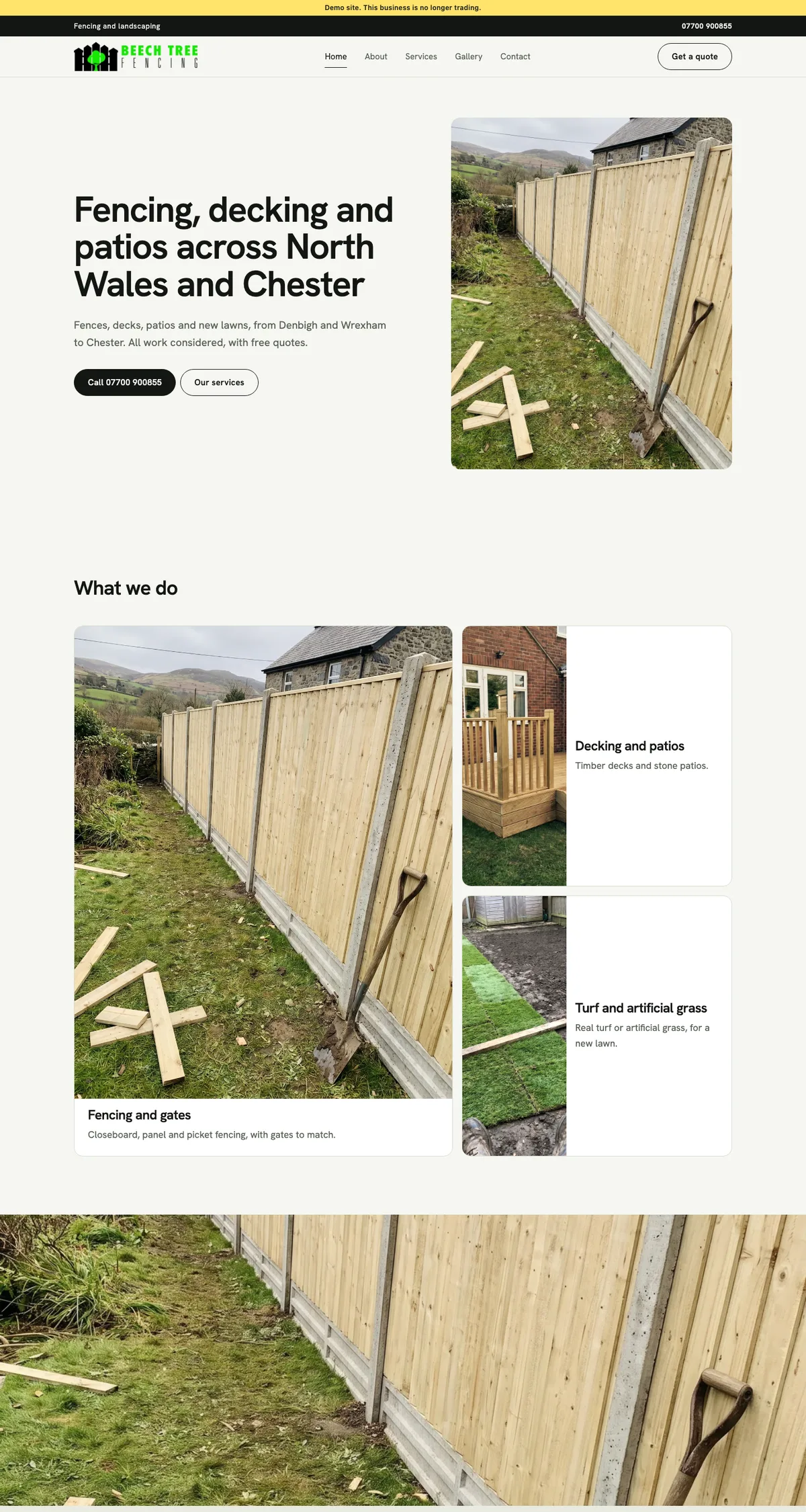 Example fencing and landscaping (demo) website on a laptop