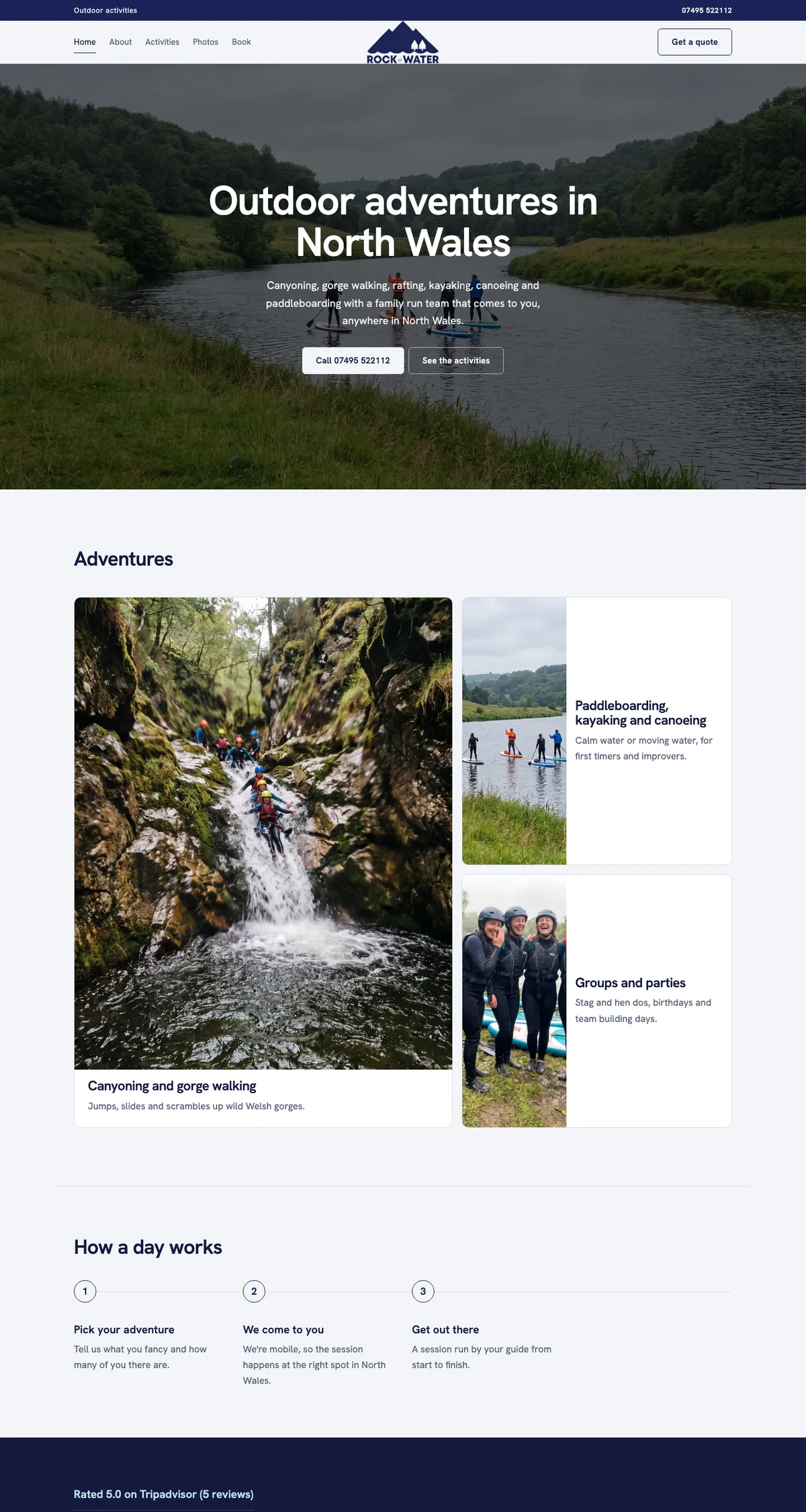 Example outdoor adventure website on a laptop