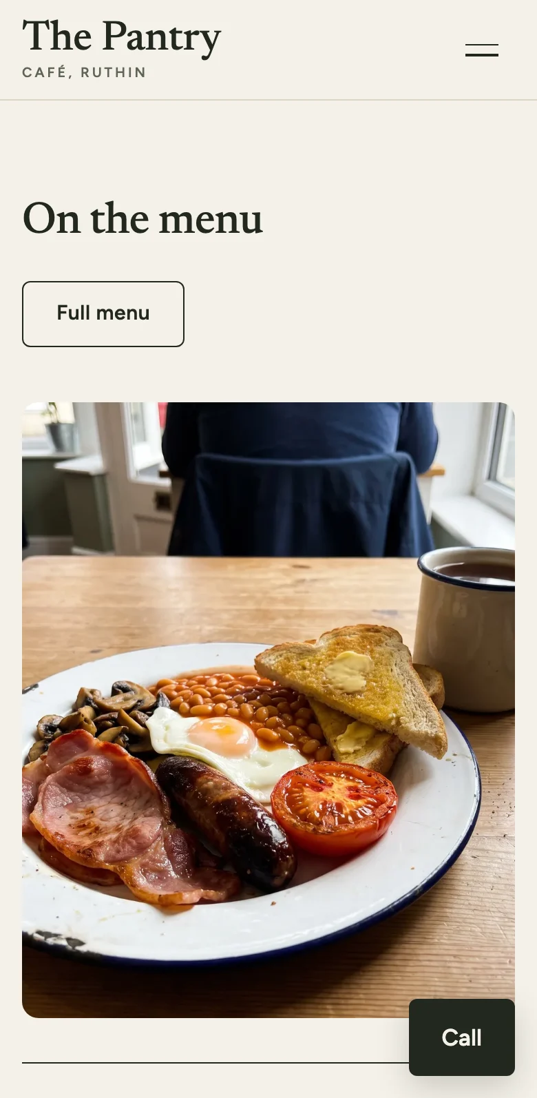 What the sample café serves, on a phone