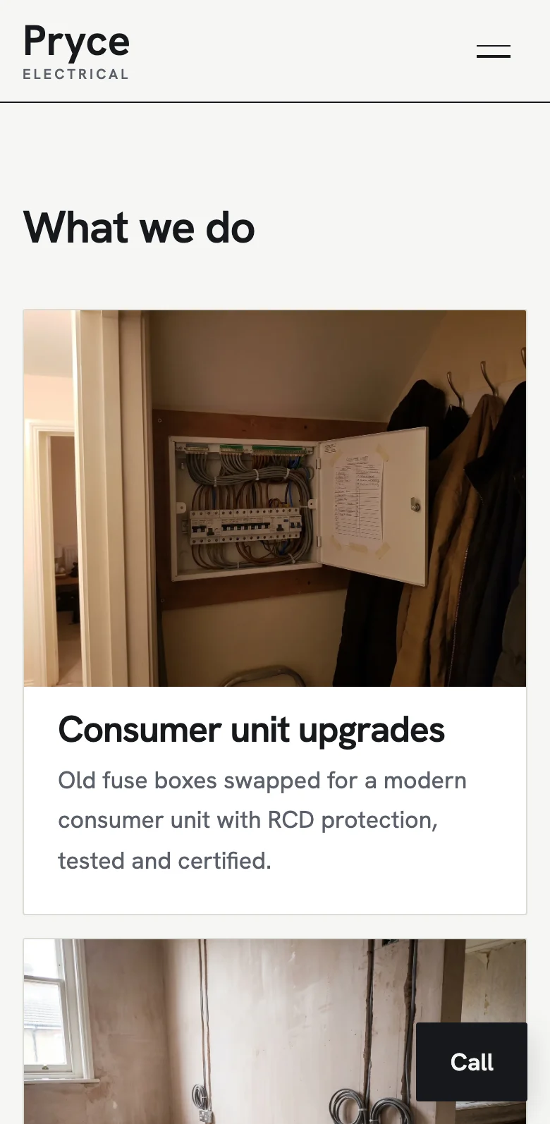The main jobs on the sample electrician site, on a phone