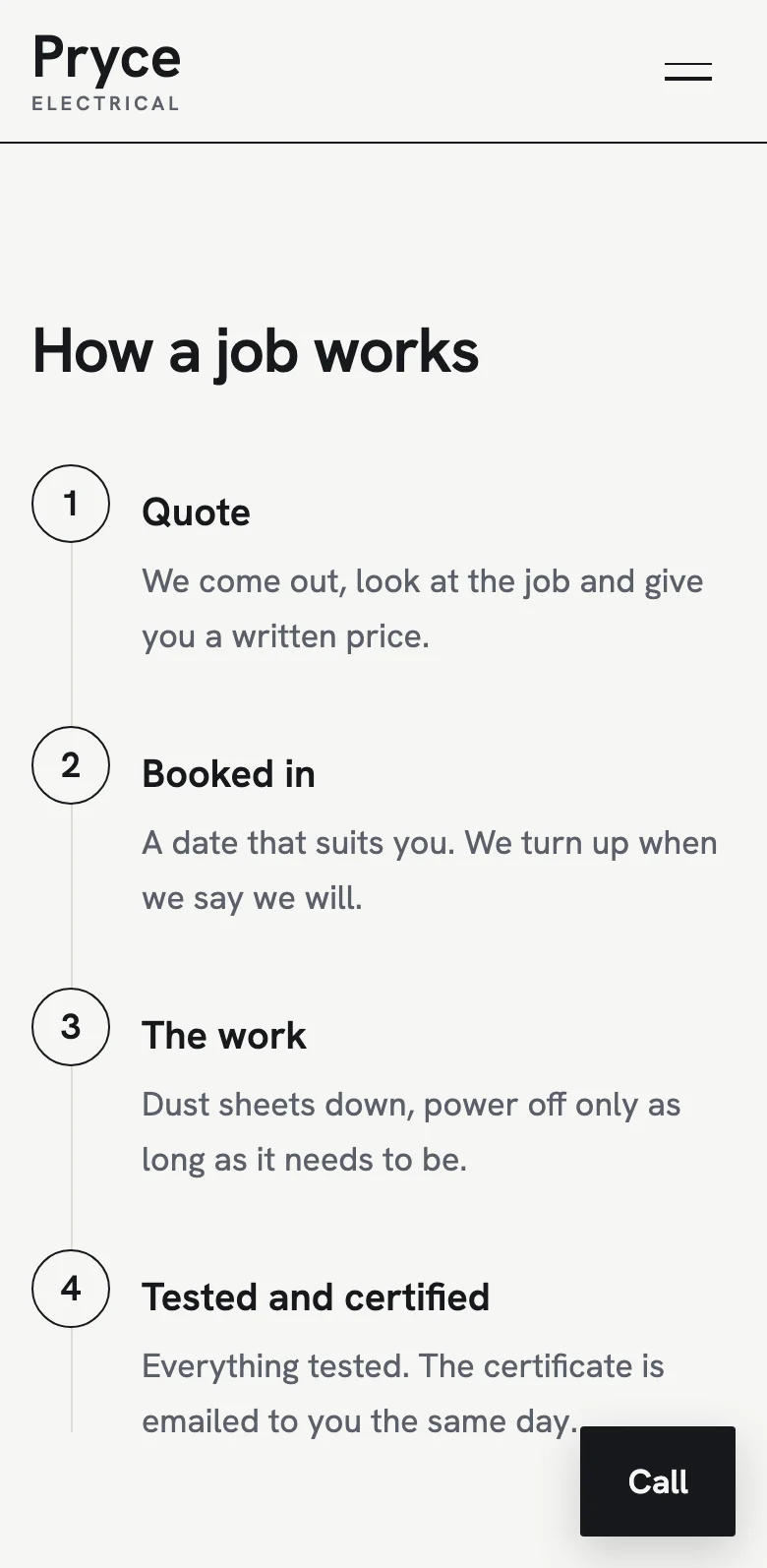 How a job works on the sample electrician site, on a phone
