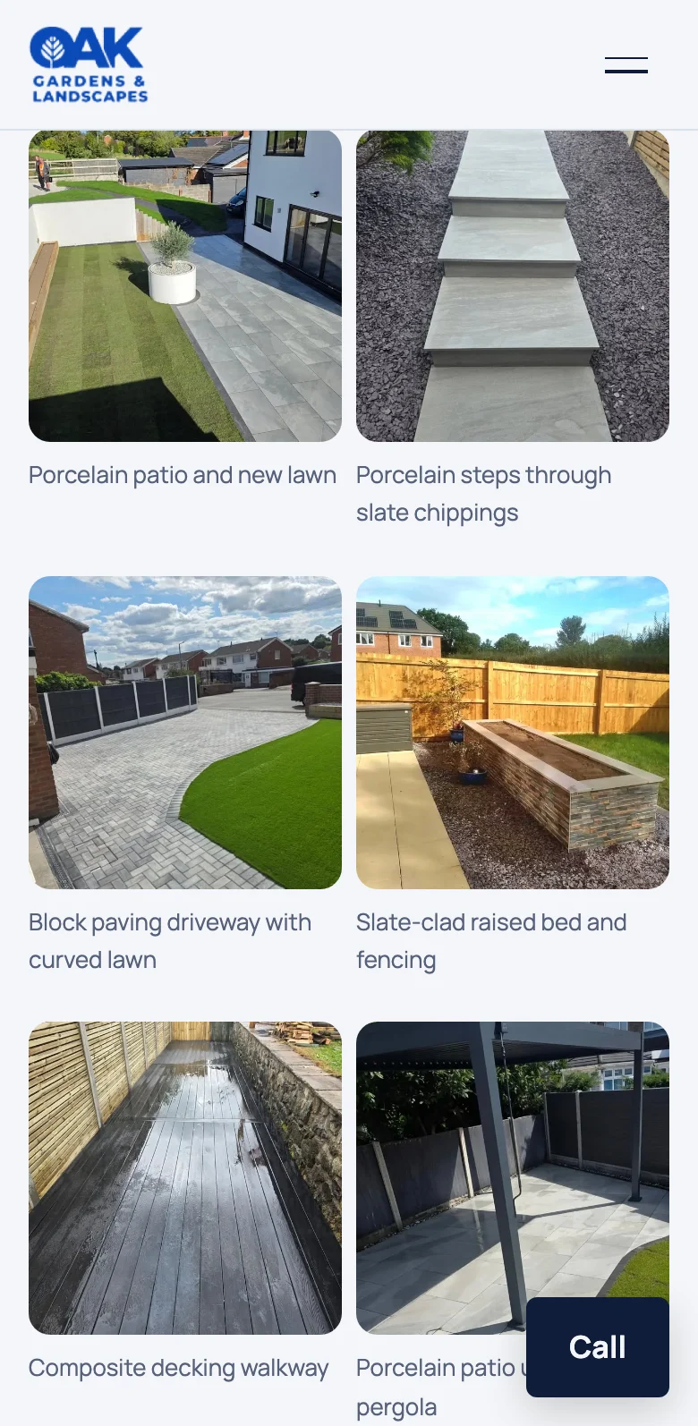 The captioned gallery on the example landscaper site, on a phone