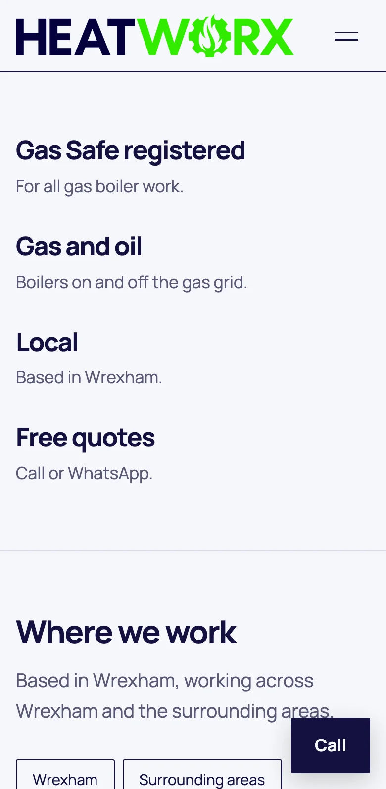 The about page of the Heatworx site, on a phone