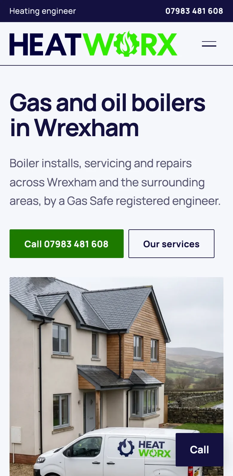 The top of the Heatworx example site on a phone