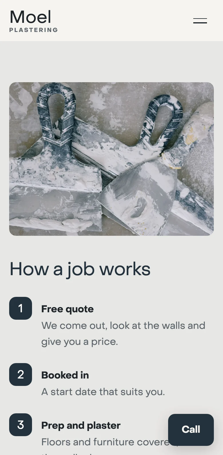 How a job works on the sample plasterer site, on a phone