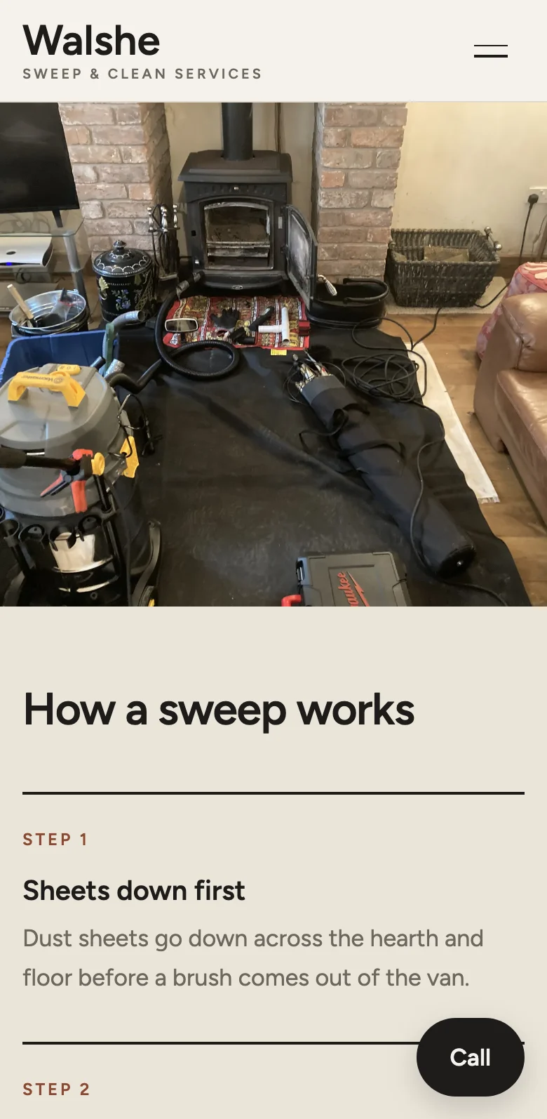 The example site explaining how a sweep works, on a phone