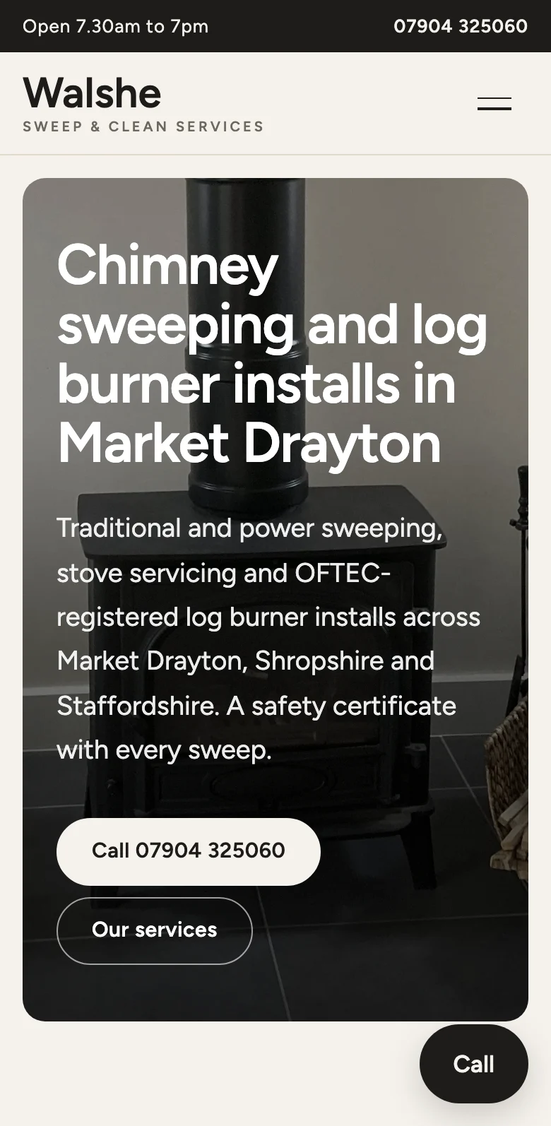 The top of the example sweep site on a phone