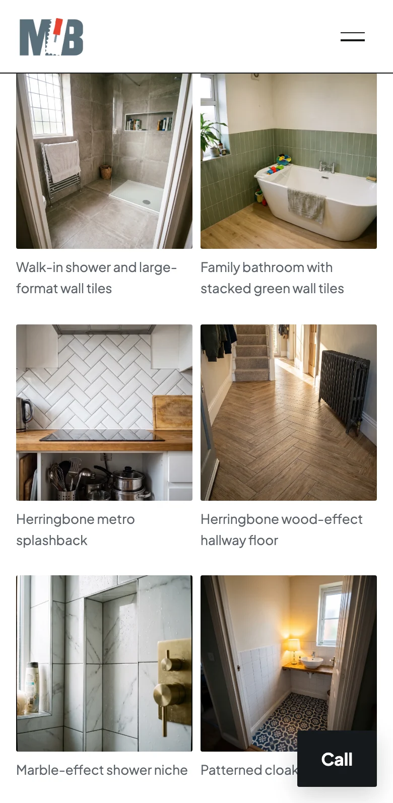 The captioned gallery on the example tiler site, on a phone
